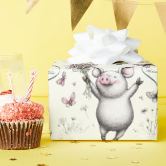 Glückliches Ferkel Herz Geburtstag Geschenkpapier