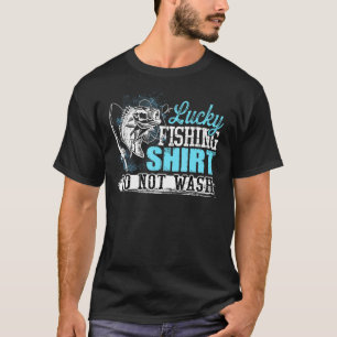 Glückliches Fischen Waschen Sie die Angelrute des T-Shirt