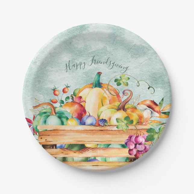 Glückliches Friendsgiving Erntedank-Ernte-Fest Pappteller (Vorderseite)