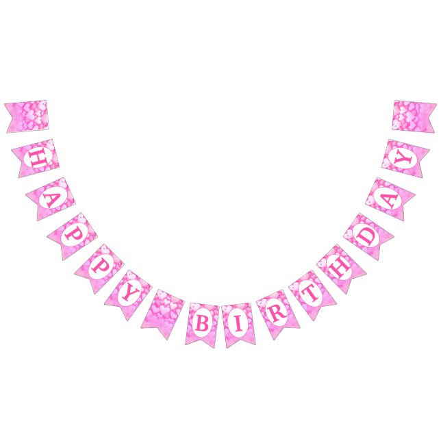 GLÜCKLICHES GEBURTSTAG Pink Herz Party Wimpelkette (Alle)