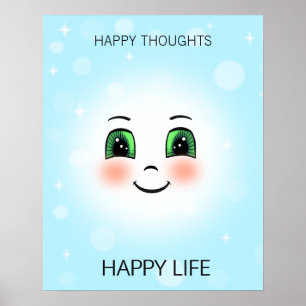 Glückliches Gesicht & glückliche Gedanken auf Hell Poster