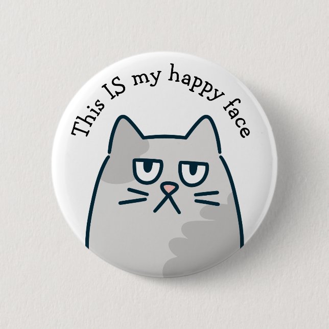 Glückliches Gesicht Katze Button (Vorderseite)