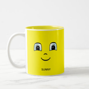 Glückliches Gesicht mit personalisiertem Text & Mo Zweifarbige Tasse
