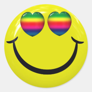 Glückliches Gesicht mit Regenbogen mustert Runder Aufkleber