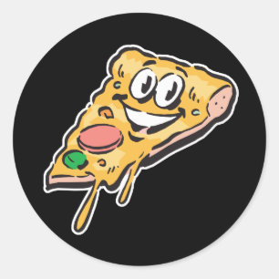 glückliches Gesicht Pizzastück Runder Aufkleber