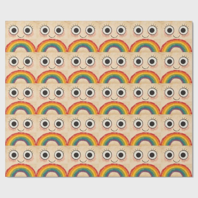 GLÜCKLICHES GESICHT REGENBOGEN GESCHENKPAPIER (Flach)