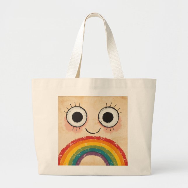 GLÜCKLICHES GESICHT REGENBOGEN JUMBO STOFFBEUTEL (Vorne)