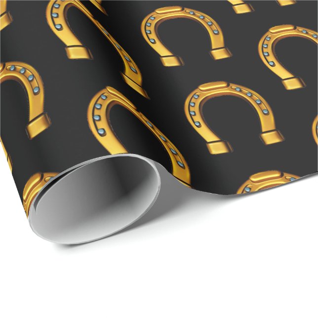 Glückliches goldenes Hufeisen des viel Glück Geschenkpapier (Rolleneckpunkt)