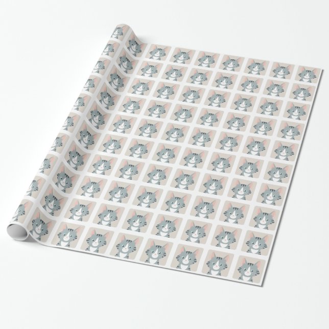 Glückliches graues Tabby-Katzen-Muster Geschenkpapier (Ungerollt)