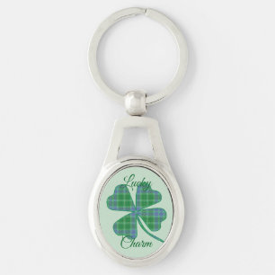 Glückliches Grün Kariert Shamrock Vier-Blatt-Klee Schlüsselanhänger