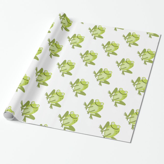 Glückliches grünes springendes Frosch-Packpapier Geschenkpapier (Ungerollt)
