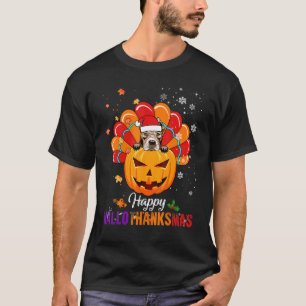 Glückliches HalloDankMas Herbst Kürbis Pitbull Wei T-Shirt