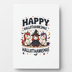 Glückliches Hallothanksmas Einhorn Vintage Feierta Fotoplatte