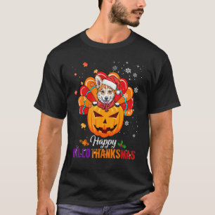 Glückliches HalloThanksMas Herbst Kürbis Corgi Wei T-Shirt