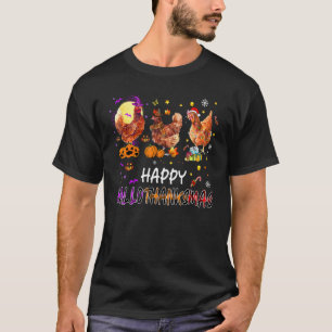 Glückliches Hallothanksmas Huhn Hexe Santa Hut Kür T-Shirt