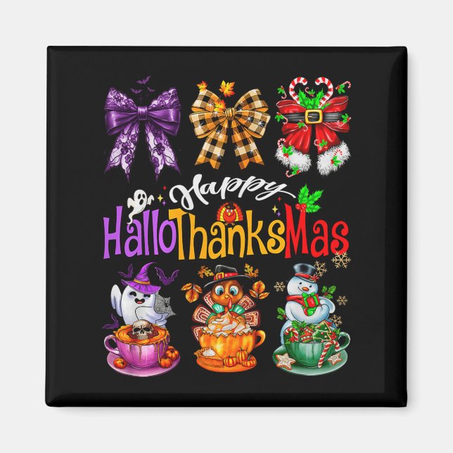 Glückliches Hallothanksmas Schickes Bogen Kaffee L Magnet (Vorne)
