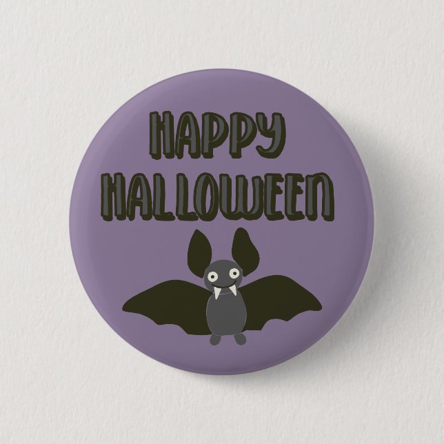 Glückliches Halloween-Cartoon-Bat mit Fangs Button (Vorderseite)
