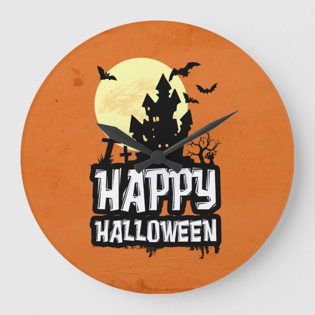 Glückliches Halloween Große Wanduhr (Vorderseite)