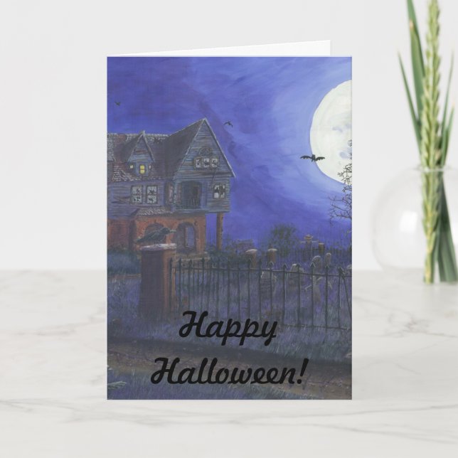 Glückliches Halloween-Gruß-Karten-Spuk Haus Karte (Vorderseite)