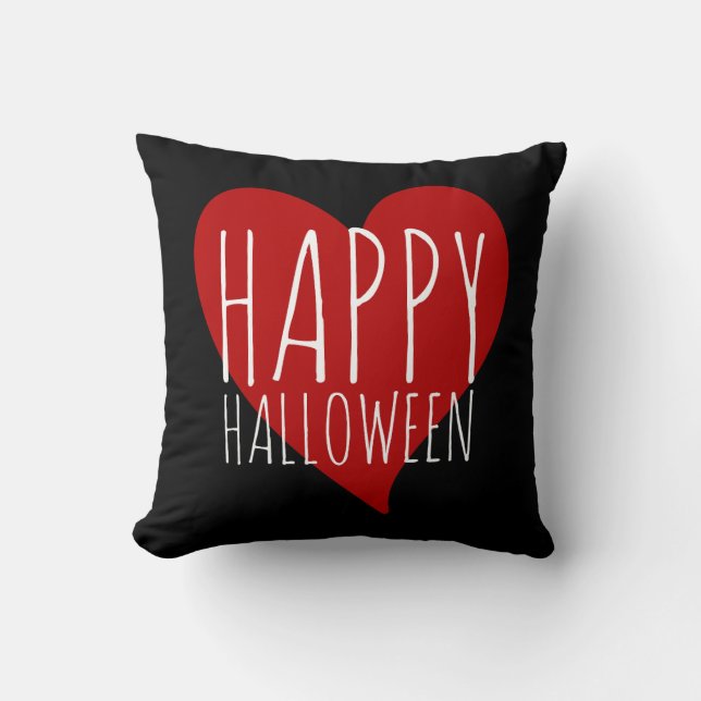 Glückliches Halloween mit rotem Herz, schwarz und  Kissen (Vorderseite)
