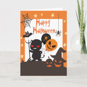Glückliches Halloween Orange Schwarz für Kinder Karte