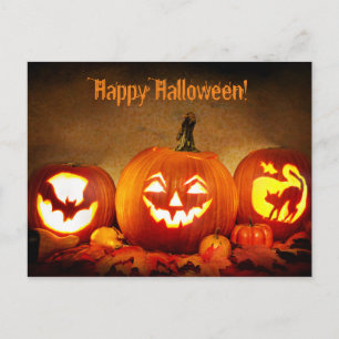 Glückliches Halloween Postkarte mit Pumpkins