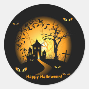 Glückliches Halloween! Spuk Haus-Aufkleber Runder Aufkleber