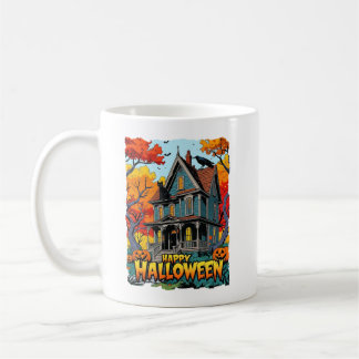 Glückliches Halloween Spuk Haus mit Katz und Rabe! Kaffeetasse