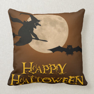 Glückliches Halloween; Vollmond und Hexe Kissen