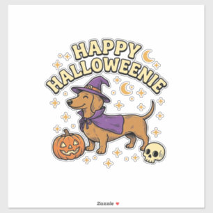 Glückliches Halloweenie Dachshund Hexe Hund T-Shir Aufkleber