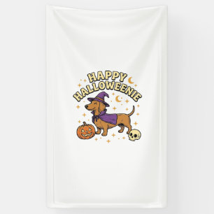 Glückliches Halloweenie Dachshund Hexen Hund T-Shi Banner