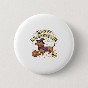 Glückliches Halloweenie Dachshund Hexen Hund T-Shi Button