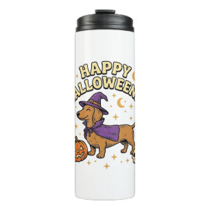 Glückliches Halloweenie Dachshund Hexen Hund T-Shi Thermosbecher