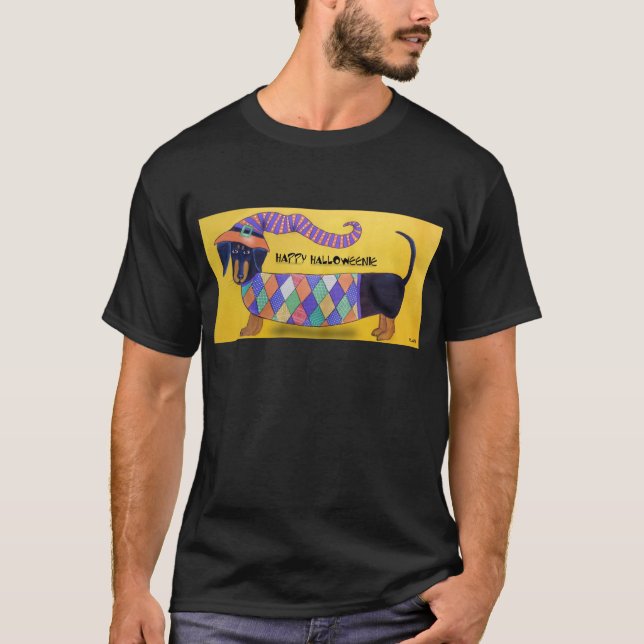 Glückliches Halloweenie - lustige Halloween-Dackel T-Shirt (Vorderseite)