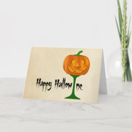 Glückliches Hallowine Kürbis-Wein-Glas Halloween Karte