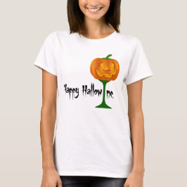Glückliches Hallowine Kürbis-Wein-Glas Halloween T-Shirt