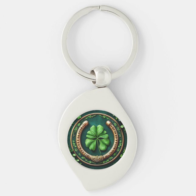 Glückliches Horseshoe und Clover Design Schlüsselanhänger (Vorderseite)