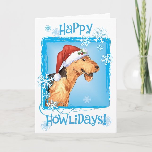 Glückliches Howliday Airedale Feiertagskarte (Vorderseite)