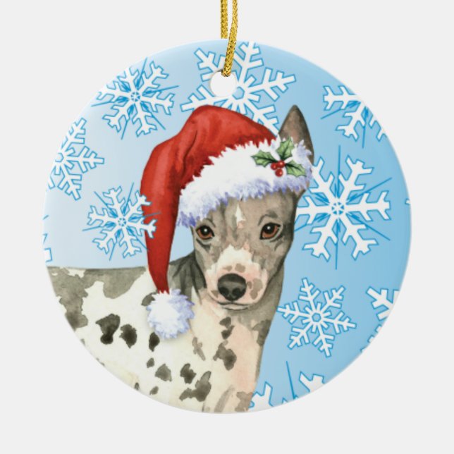 Glückliches Howliday amerikanisches unbehaartes Keramik Ornament (Vorne)