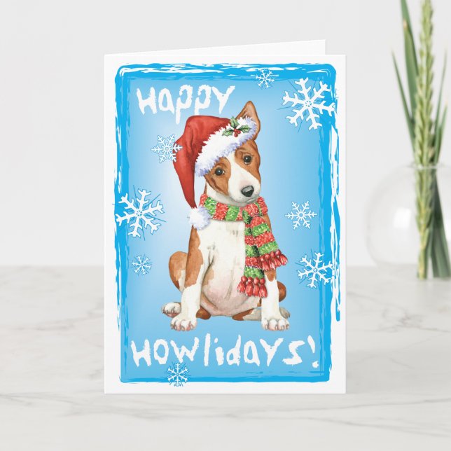 Glückliches Howliday Basenji Feiertagskarte (Vorderseite)