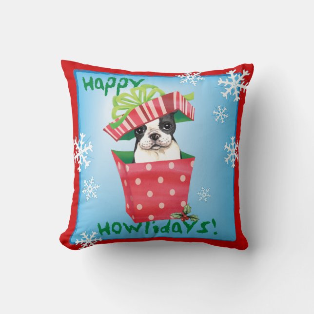 Glückliches Howliday Boston Terrier Kissen (Vorderseite)