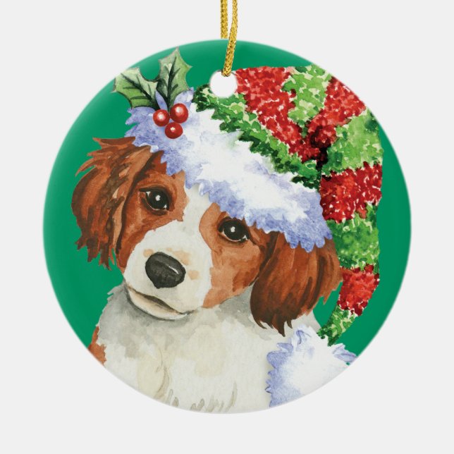 Glückliches Howlidays Kooikerhondje Keramik Ornament (Vorne)