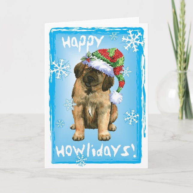 Glückliches Howlidays Leonberger Feiertagskarte (Vorderseite)