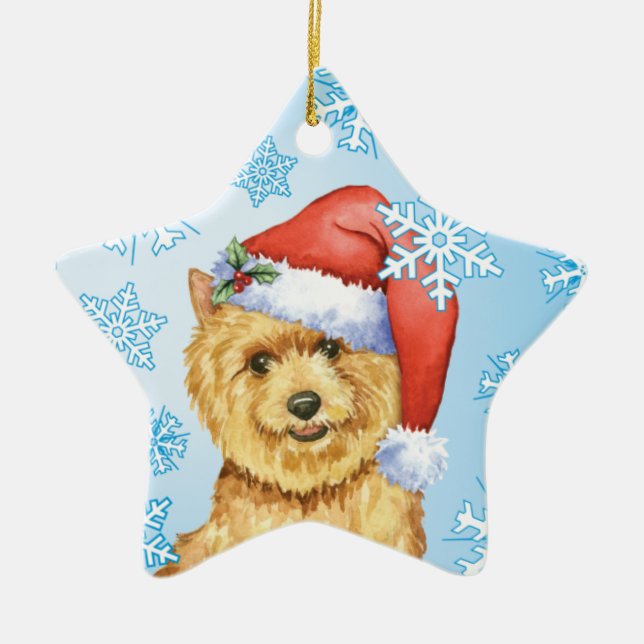 Glückliches Howlidays Norwich Terrier Keramik Ornament (Vorne)