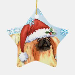 Glückliches Howlidays Pekingese Keramikornament