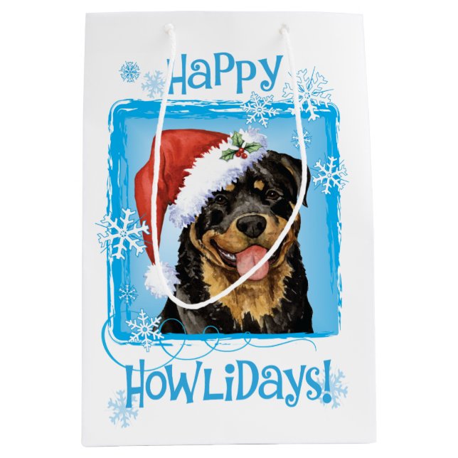 Glückliches Howlidays Rottweiler Mittlere Geschenktüte (Vorderseite)