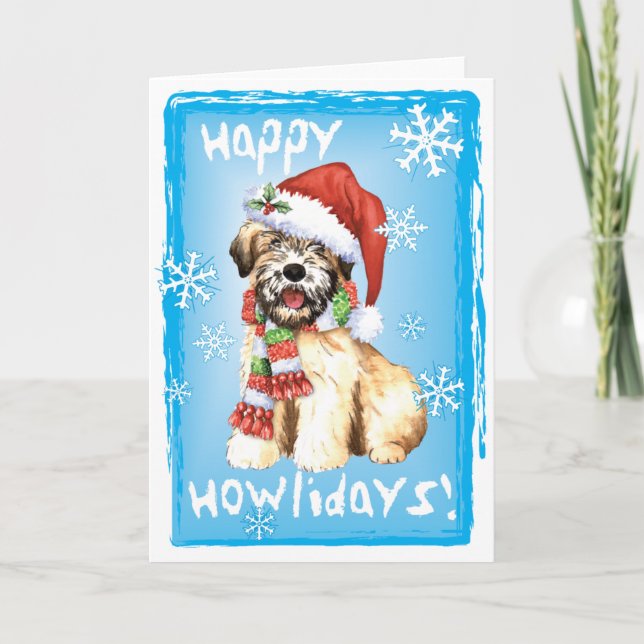 Glückliches Howlidays Wheaten Feiertagskarte (Vorderseite)