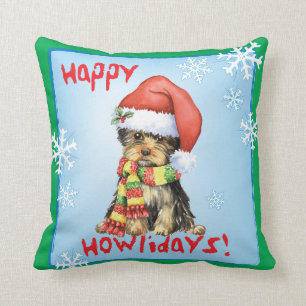 Glückliches Howlidays Yorkie Kissen