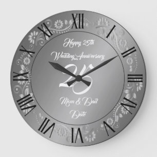 Glückliches individuelles Silber zum 25. Jubiläum Große Wanduhr