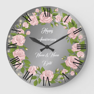 Glückliches individuelles silbernes Rosenjubiläum Große Wanduhr